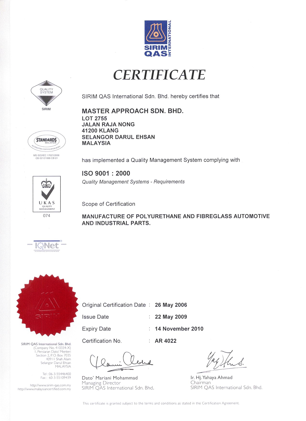 ISO 9001:2000 certificate